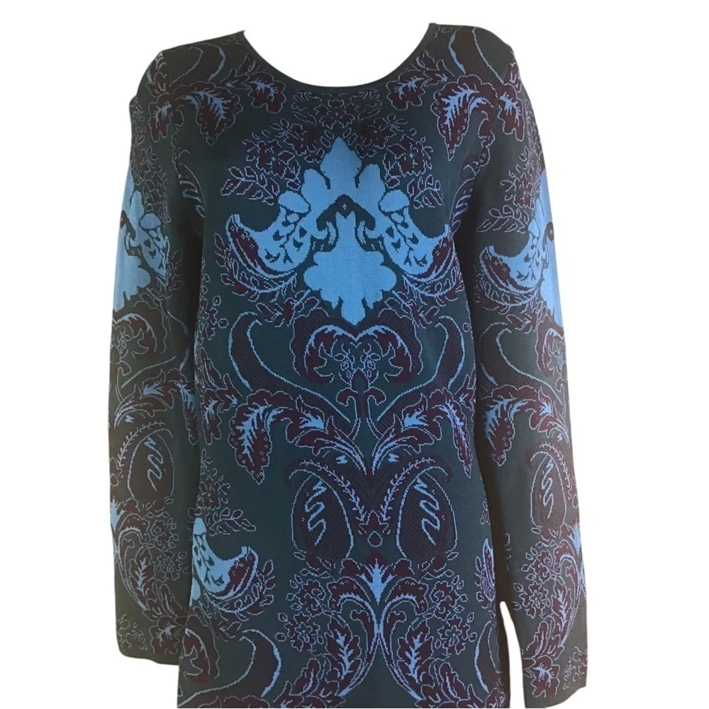 Felicity & Coco Jacquard Sweater Body-Con Dress In Teal Blue/Purple Women Large